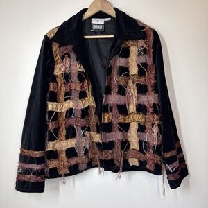 Vintage Yak Magik Jacket Black Velvet Boho Artsy Art to Wear Eclectic Unique 90s